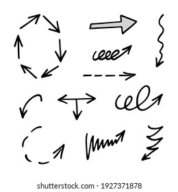 Vector set of hand-drawn arrows, elements for presentation