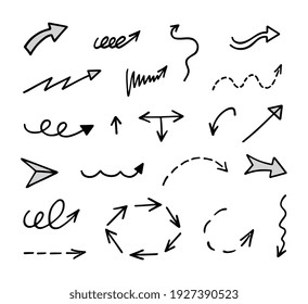 Vector set of hand-drawn arrows, elements for presentation