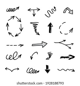 Vector set of hand-drawn arrows, elements for presentation