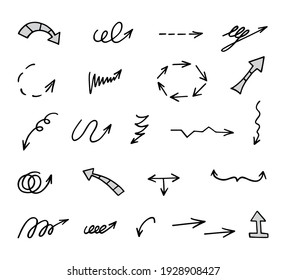 Vector set of hand-drawn arrows, elements for presentation