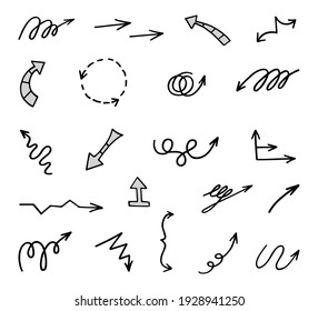 Vector set of hand-drawn arrows, elements for presentation