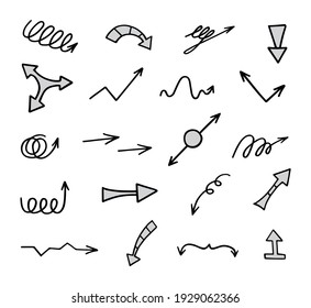 Vector set of hand-drawn arrows, elements for presentation