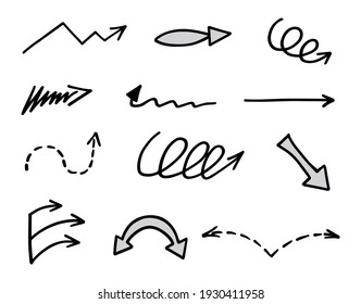 Vector set of hand-drawn arrows, elements for presentation