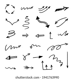 Vector set of hand-drawn arrows, elements for presentation