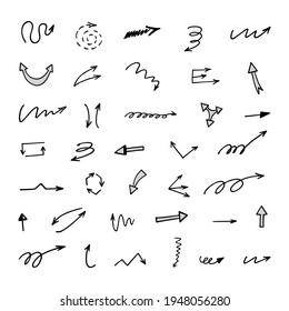 Vector set of hand-drawn arrows, elements for presentation