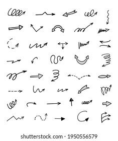 Vector set of hand-drawn arrows, elements for presentation