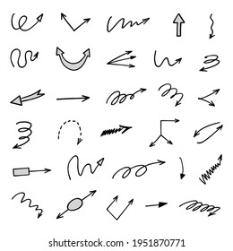 Vector set of hand-drawn arrows, elements for presentation