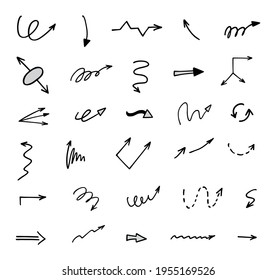 Vector set of hand-drawn arrows, elements for presentation