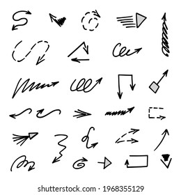 Vector set of hand-drawn arrows, elements for presentation