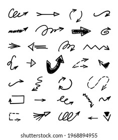 Vector set of hand-drawn arrows, elements for presentation