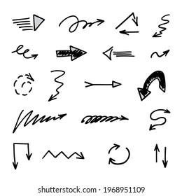 Vector set of hand-drawn arrows, elements for presentation