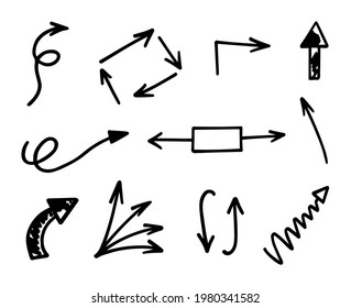 Vector set of hand-drawn arrows, elements for presentation