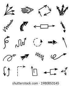 Vector set of hand-drawn arrows, elements for presentation