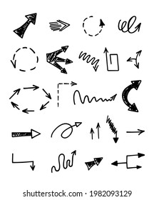 Vector set of hand-drawn arrows, elements for presentation