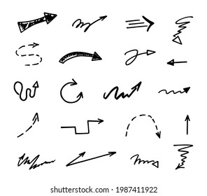 Vector set of hand-drawn arrows, elements for presentation