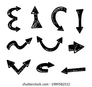 Vector set of hand-drawn arrows, elements for presentation