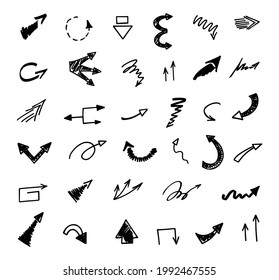 Vector set of hand-drawn arrows, elements for presentation