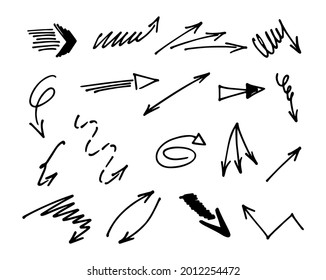 Vector set of hand-drawn arrows, elements for presentation	