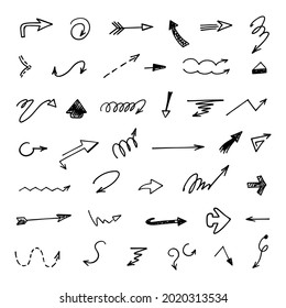 Vector set of hand-drawn arrows, elements for presentation