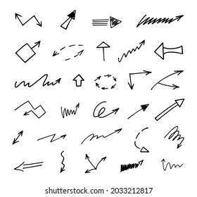 Vector set of hand-drawn arrows, elements for presentation