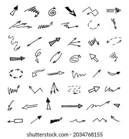 Vector set of hand-drawn arrows, elements for presentation
