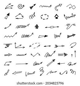 Vector set of hand-drawn arrows, elements for presentation	