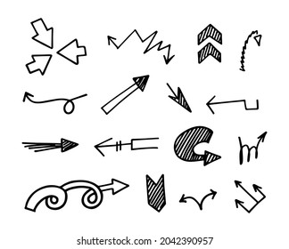 Vector set of hand-drawn arrows, elements for presentation
