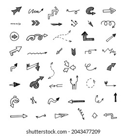 Vector set of hand-drawn arrows, elements for presentation