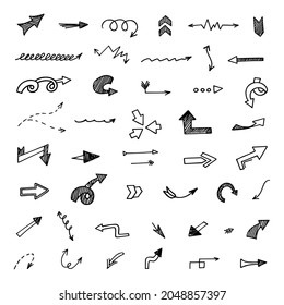 Vector set of hand-drawn arrows, elements for presentation