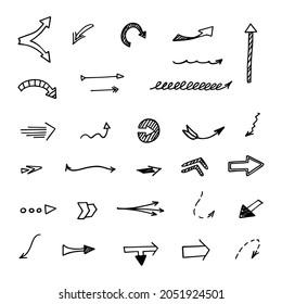 Vector set of hand-drawn arrows, elements for presentation