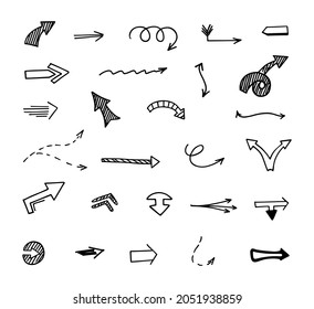 Vector set of hand-drawn arrows, elements for presentation