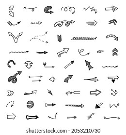 Vector set of hand-drawn arrows, elements for presentation