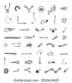 Vector set of hand-drawn arrows, elements for presentation