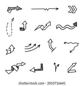 Vector set of hand-drawn arrows, elements for presentation