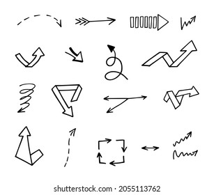 Vector set of hand-drawn arrows, elements for presentation