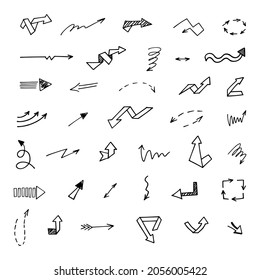 Vector set of hand-drawn arrows, elements for presentation