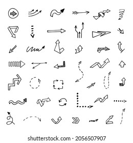 Vector set of hand-drawn arrows, elements for presentation