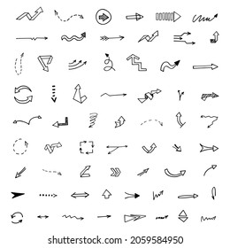 Vector set of hand-drawn arrows, elements for presentation