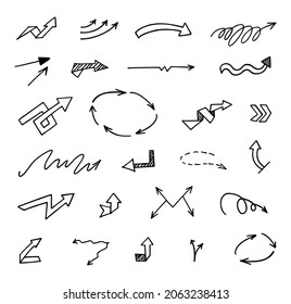 Vector set of hand-drawn arrows, elements for presentation