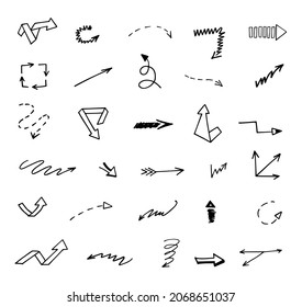 Vector set of hand-drawn arrows, elements for presentation