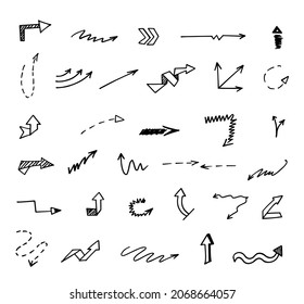 Vector set of hand-drawn arrows, elements for presentation
