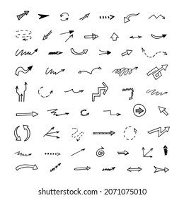 Vector set of hand-drawn arrows, elements for presentation