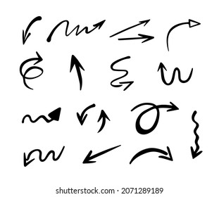 Vector set of hand-drawn arrows, elements for presentation