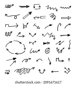 Vector set of hand-drawn arrows, elements for presentation