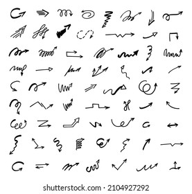Vector set of hand-drawn arrows, elements for presentation