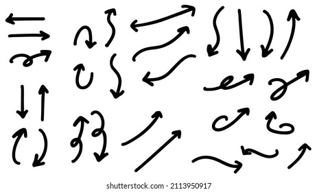 Vector set of hand-drawn arrows, elements for presentation. arrow doodle.