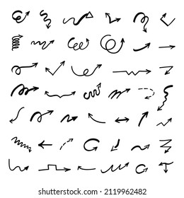 Vector set of hand-drawn arrows, elements for presentation	