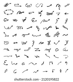 Vector set of hand-drawn arrows, elements for presentation