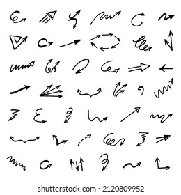 Vector set of hand-drawn arrows, elements for presentation	