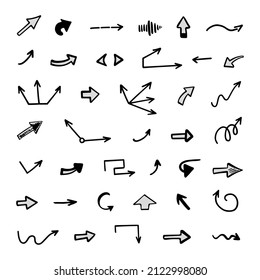 Vector set of hand-drawn arrows, elements for presentation